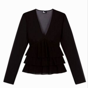 The Kooples Pleated Crepe Frill Deep V Top